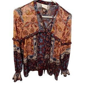 Knox rose ruffled florL bohemian vneck blouse xsmall